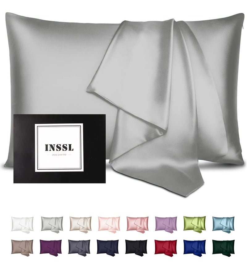 INSSL Silk Pillowcase for Women, Mulberry Silk Pillowcase for Hair and Skin and Stay Comfortable and Breathable During Sleep (King, Grey) - Image 1